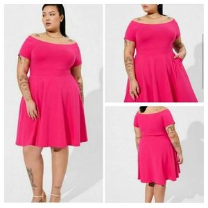 Torrid Pink Off Shoulder Foxy Skater Dress